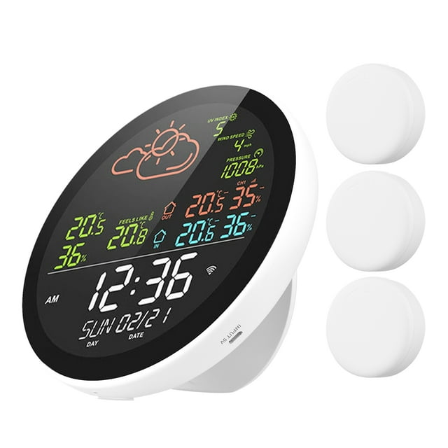 Mistaha Wireless Weather Station with 3 Extra Sensors, Remote Sensor, App Control, Indoor/Outdoor Temperature Humidity Monitor - Wall Mountable, Brightness Adjustment, Alarm Function - USB Powered,