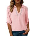 thumbnail image 1 of Camisetas de Cuello en V de Manga Larga para Mujeres Blusas Casuales Vestidas con Cuello de Encaje Hueco, 1 of 9