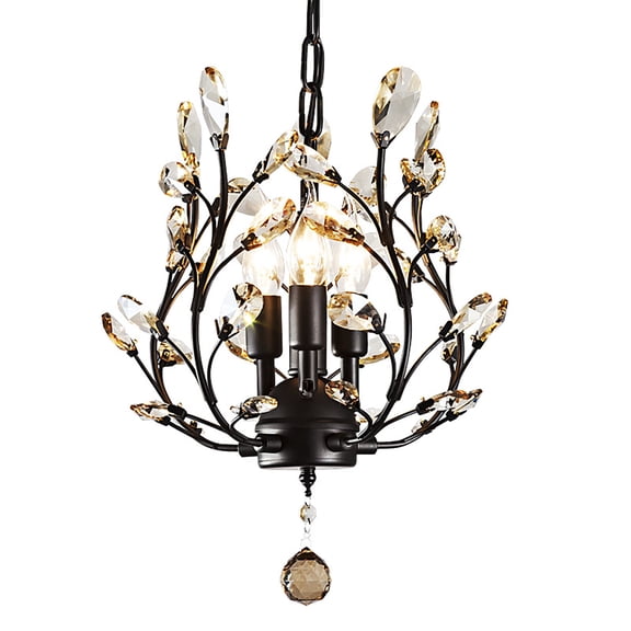 Modern Branch Crystal Chandeliers Pendant Light Vintage Black Ceiling Lamp with 3 Lights K9 Crystal and Adjustable Chain for Dining Room Bedroom Livingroom