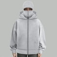 thumbnail image 5 of Towmus Balaclava Hoodie Zipper, Y2K Double Layer Hooded Pullover, Built-In Eye Mask, Ultimate Heavyweight Hoodies Sweatshirts, Unisex, Grey, M, 5 of 5
