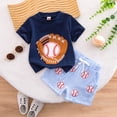 thumbnail image 3 of mgoYE Toddler Baby Boy Baseball Outfit Short Sleeve T-Shirt Shorts Set 2Pcs Infant Baseball Clothing Summer Clothes(Navy,3-6 Months), 3 of 5