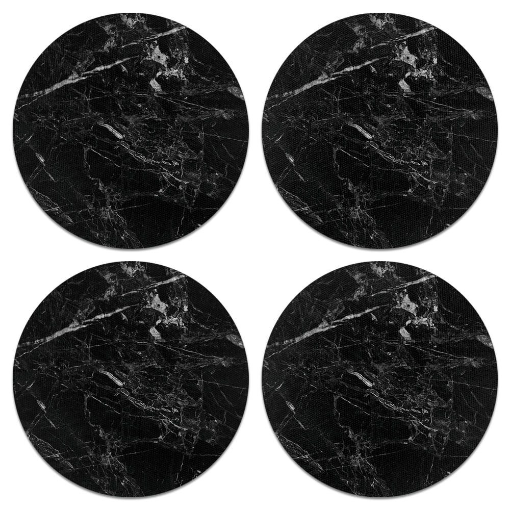 Set of 4 Marble Absorbent Fabric Felt Neoprene Washable ROUND Coasters Cup 