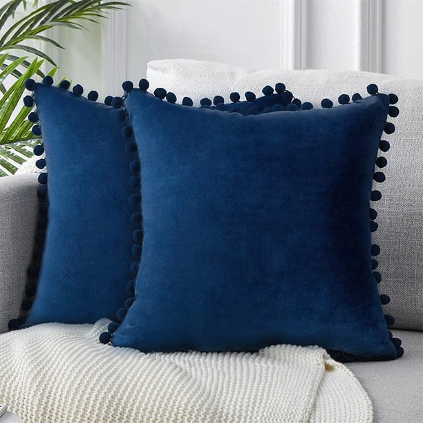 Fundas decorativas para cojines lumbares, 12 x 20 pulgadas, fundas de cojín sólidas de terciopelo con partículas suaves con pompones para sofá, dormitorio, automóvil, paquete de 2 Ormromra CZJJ-ZC11-30