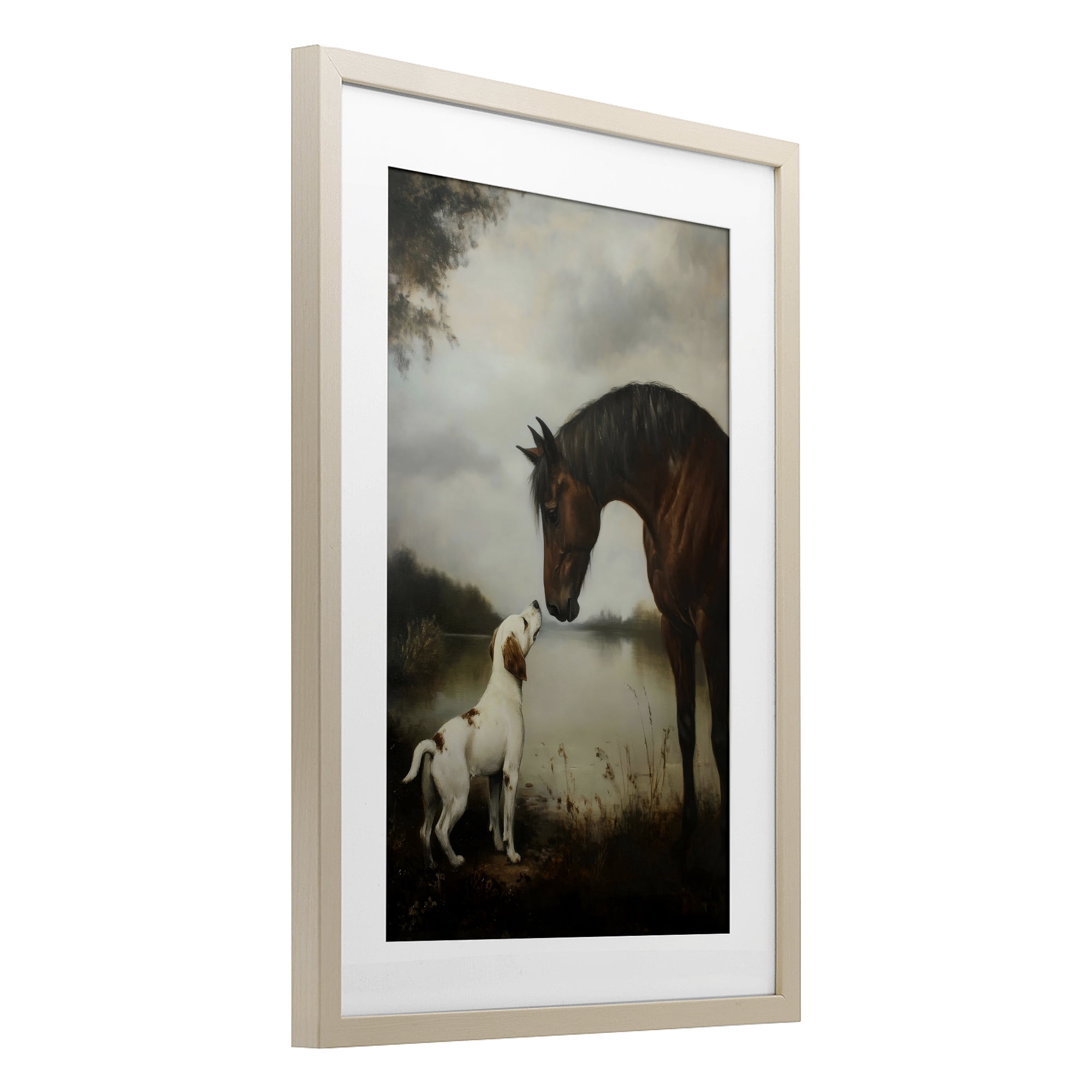 Stupell Industries Hound & Horse Companions Birch Framed Print Under Glass, design by Petal Prints Design