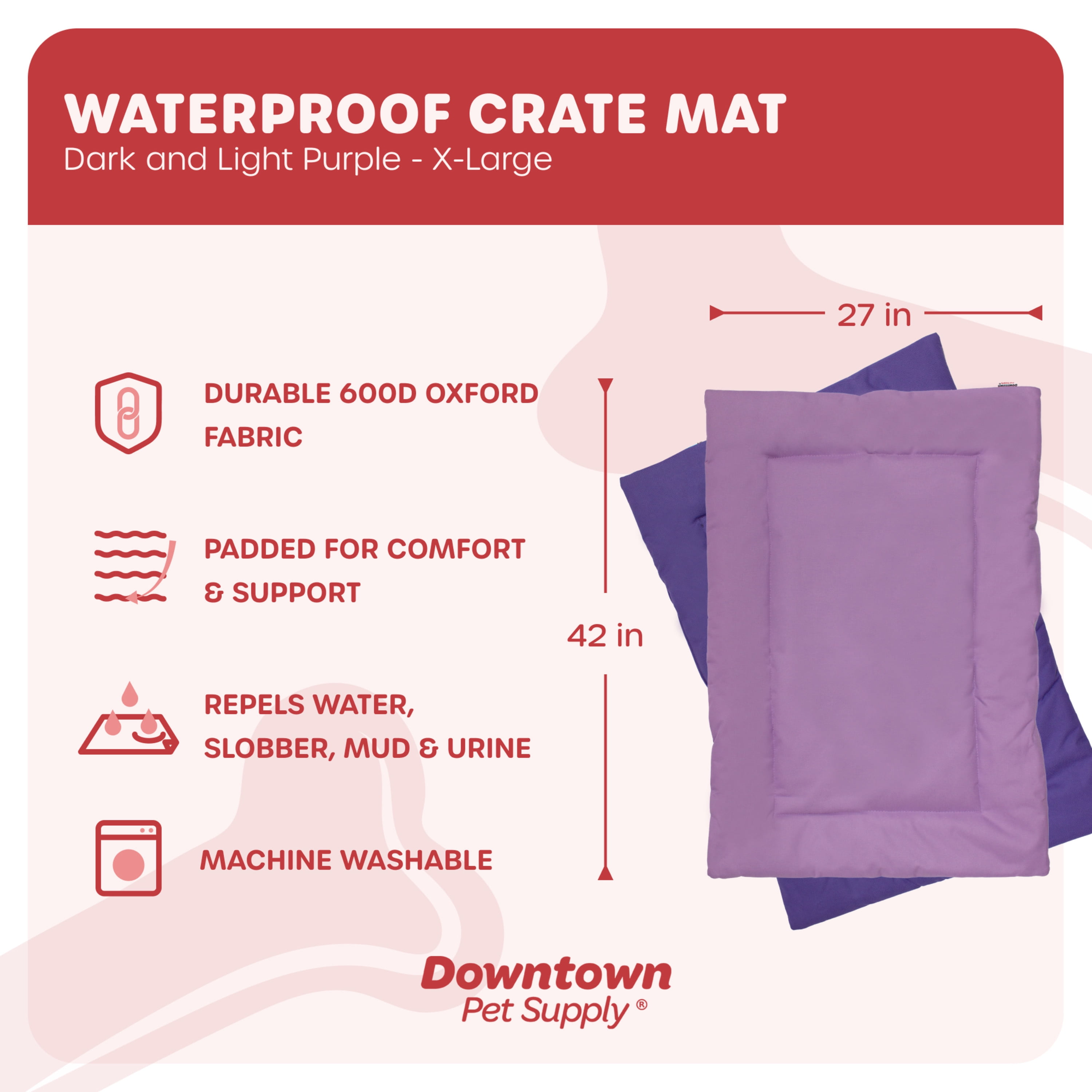 Downtown Pet Supply Waterproof Dog Crate Mat, Dark/Light Purple, XL