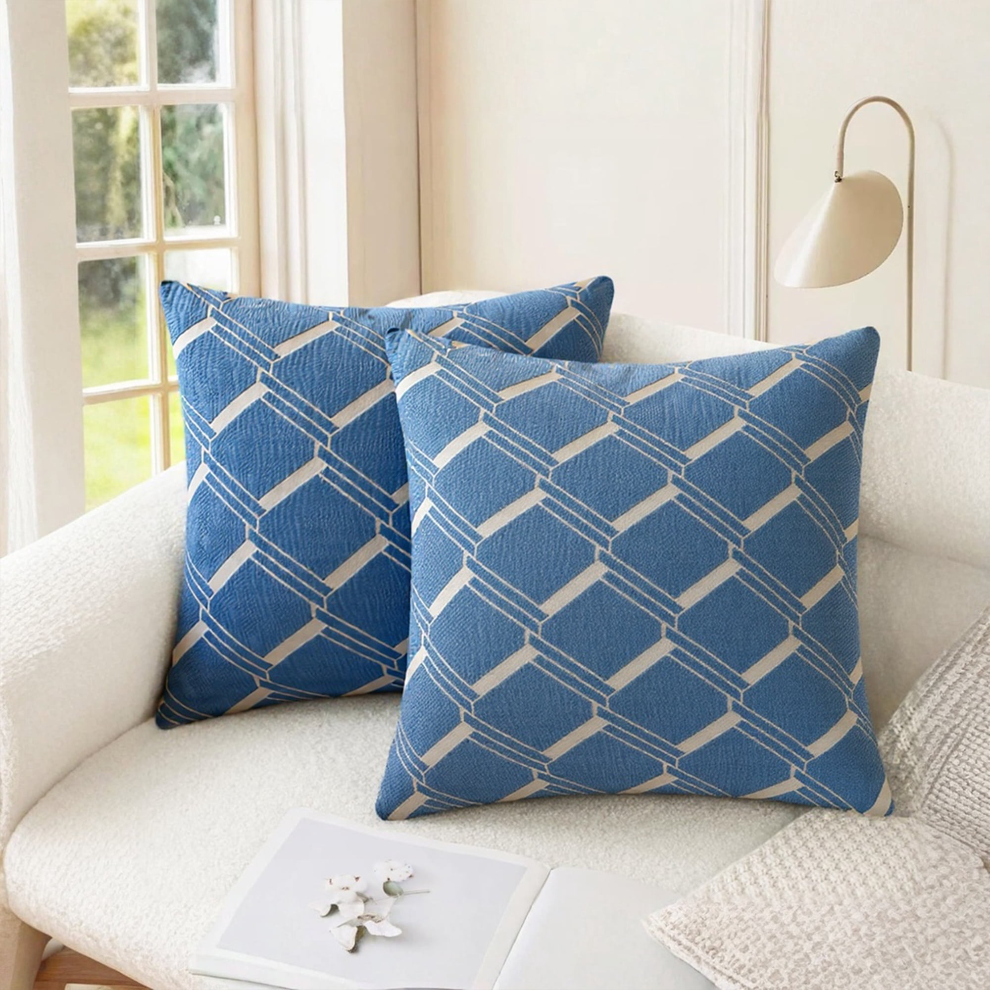 Unique Bargains 2 Packs Modern Geometric Throw Pillow Cover Navy Blue 22" x 22"