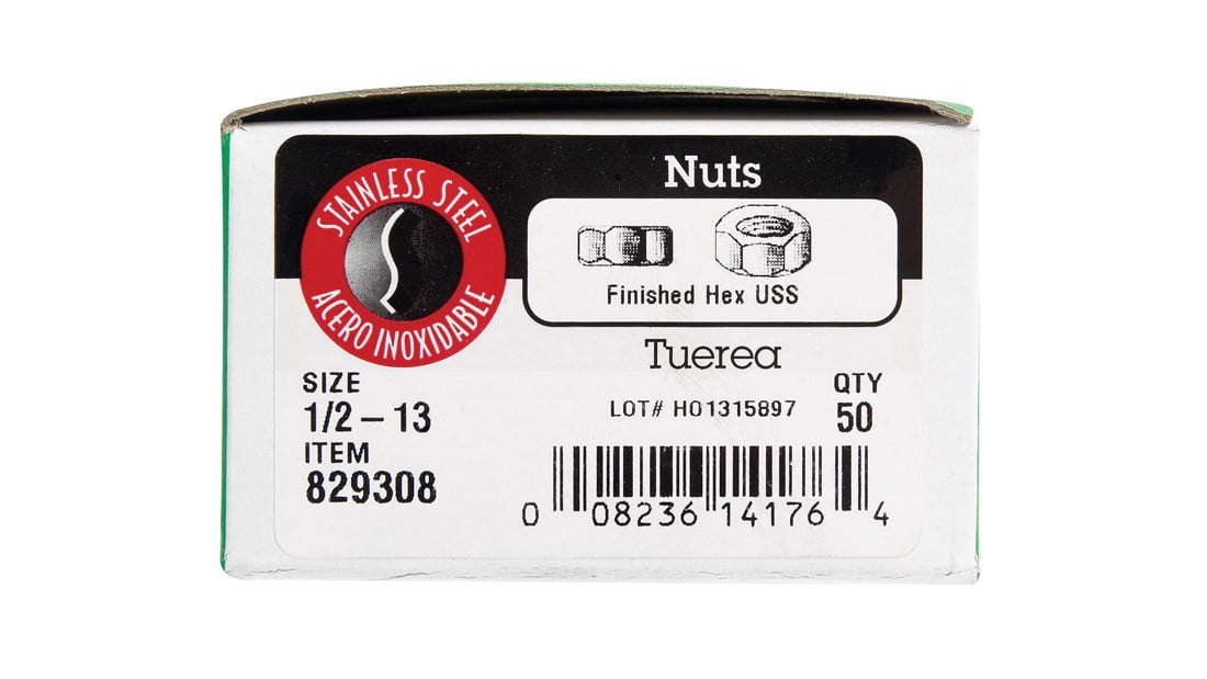 Hillman Stainless Steel Hex Nut - 1/2-13, Grade 2, Smooth Finish - 50 Pack
