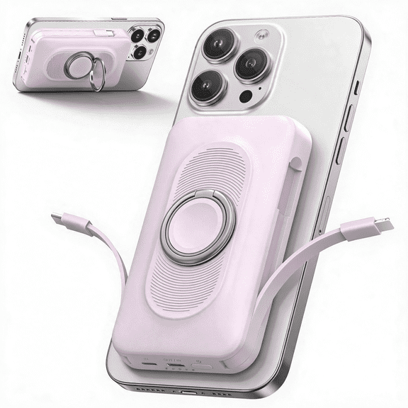 20000mAh Magnetic Wireless Power Bank, 22.5W Fast Charging Portable Charger with Built-in Dual Cables, Compatible for iPhone 18/17/16/15/14/13 Series, Purple