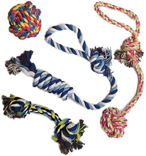 Amerteer Dog Rope Toys, 4 Pack Dog Rope Toys,Dog Chew Toys, Dog Playing Toys, Washable, Nearly Indestructible, 100% Natural Cotton Dog Rope Toy Set, Teething Toy for Small & Medium Dogs