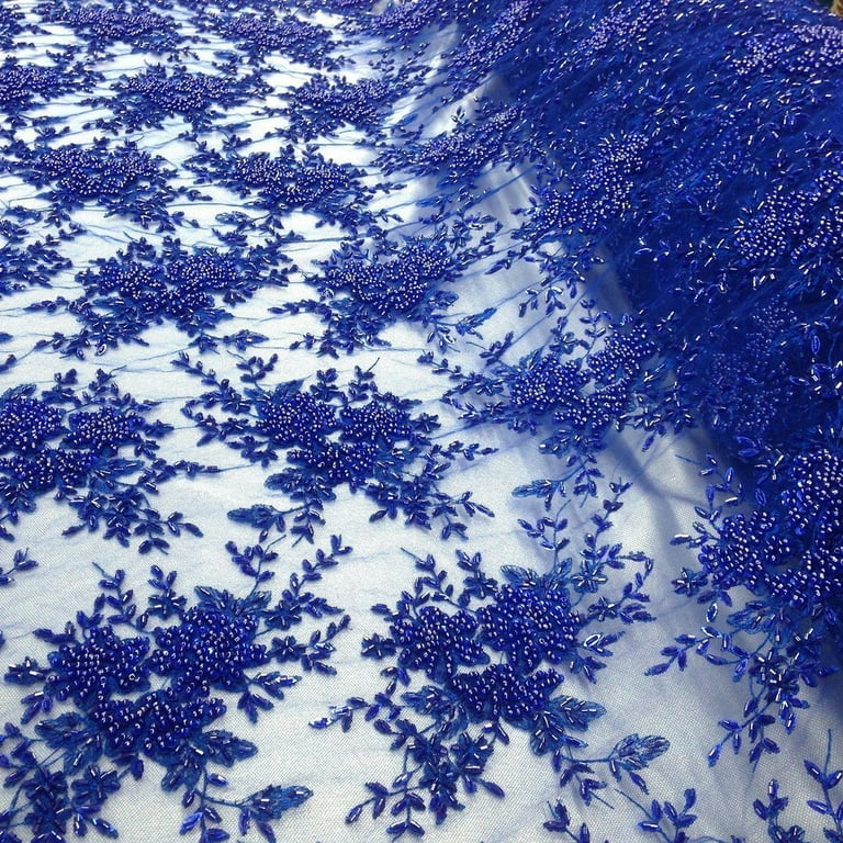 Ivy Bridal Lace Sequins Beaded Scallop Fabric for Dresses 52 BTY(Blue) Ivy Bridal Lace Sequins Beaded Scallop Fabric for Dresses 52 BTY(Blue)