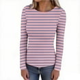 thumbnail image 6 of VEKDONE Women Stripe Shirts Ribbed Knit Slim Fit Tops Long Sleeve Basic Tee Casual Stretch Crewneck Blouses Underscrubs Layer Clothes, 6 of 8