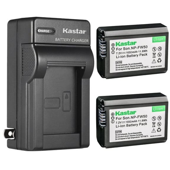 Kastar 2-Pack NP-FW50 Battery and AC Wall Charger Replacement for Sony NP-FW50, W Series Battery, Sony BC-VW1 BC-TRW Charger, VG-C1EM, VG-C2EM Battery Grip, DSC-RX10, α7, α6400, α6500 Camera