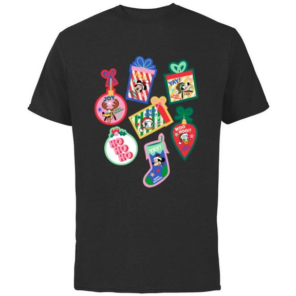 Disney Mickey & Pals Christmas Holiday Icon Sticker Style - Short Sleeve Cotton T-Shirt for Adults - Customized-Black