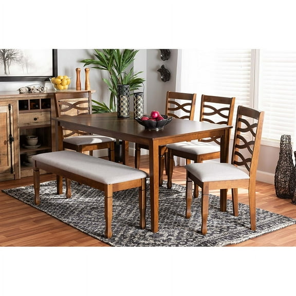 Baxton Studio Lanier Modern and Contemporary Grey Fabric Upholstered and Walnut Brown Finished Wood 6-Piece Dining Set