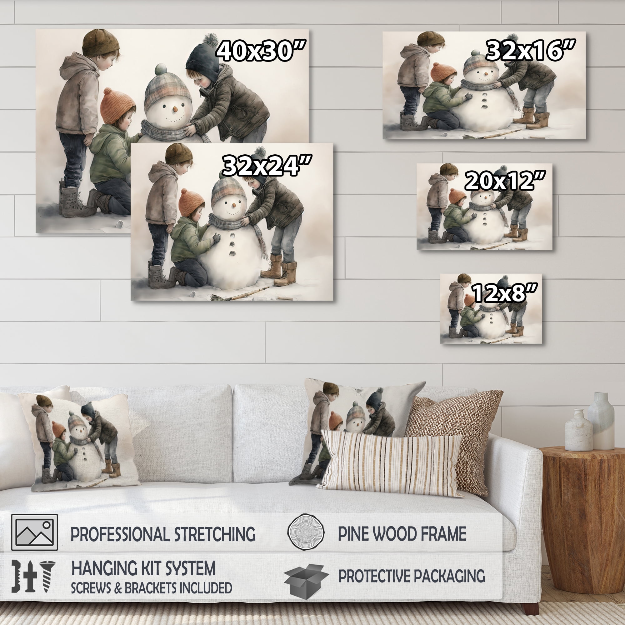 Designart Kids Building A Huge Snowman III Canvas Wall Art