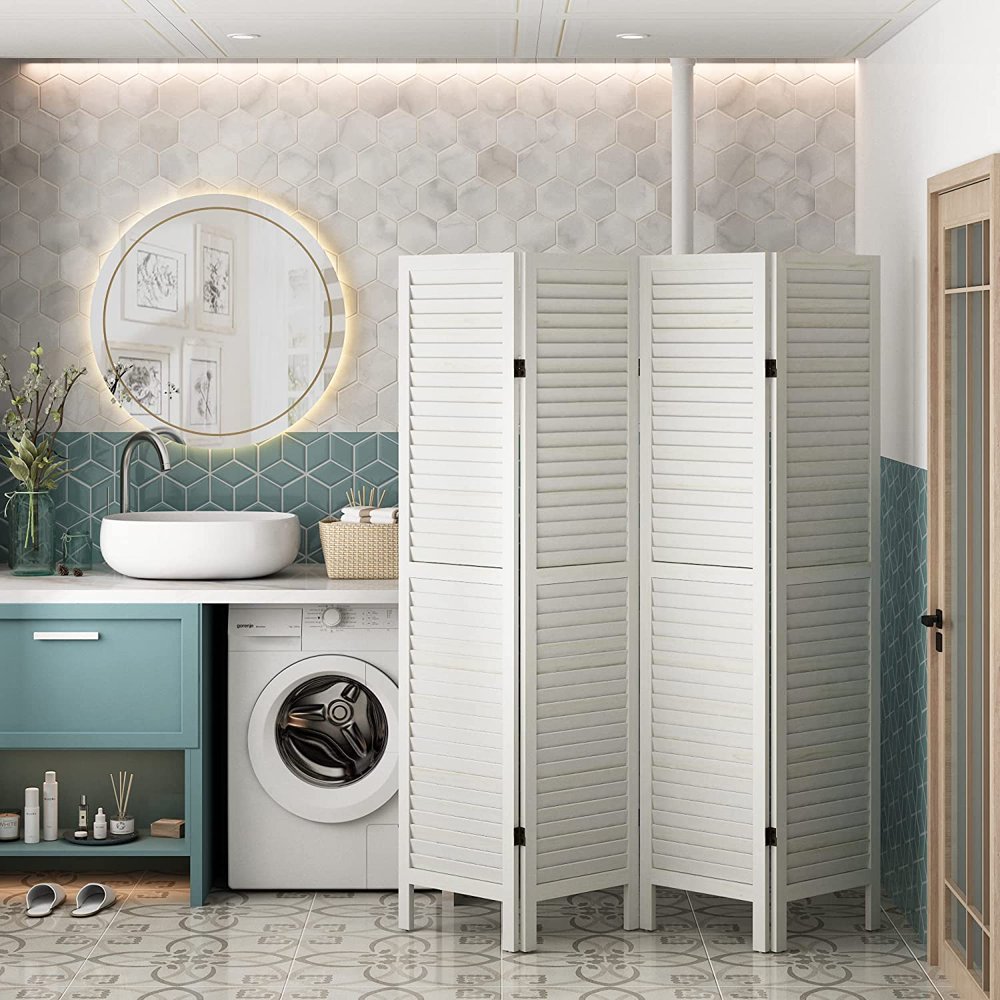 Tingmengte 4 Panel Wood Room Divider, Folding Privacy Room Screen Wall