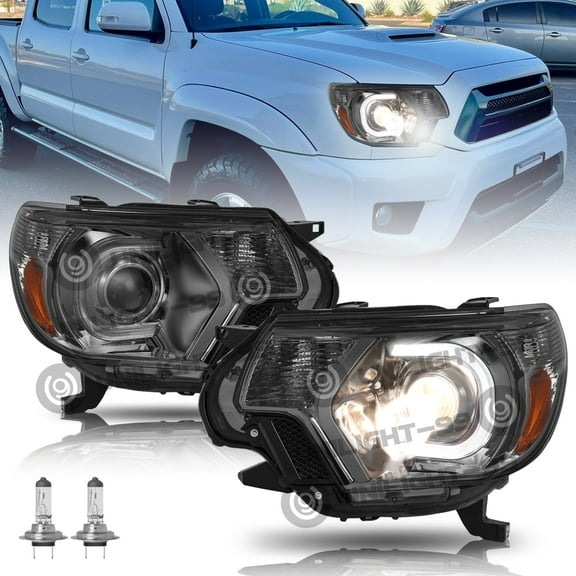 For 2012-2015 Toyota Tacoma LED DRL Strip Bar Smoke Headlights Headlamps LH RH