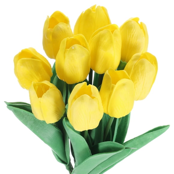 Unique Bargains 24pcs Tulips Artificial Flowers, Artificial Flowers Fake Tulip Stems Real Touch for Wedding Bouquet (Yellow)