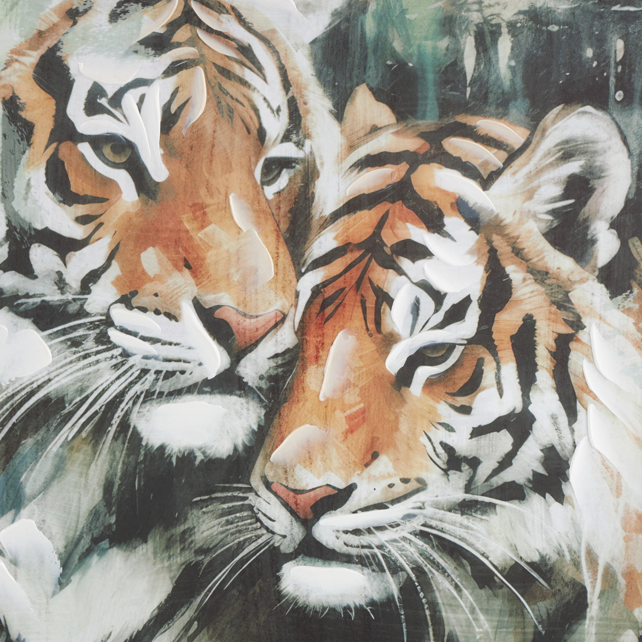 33" x 49" Shaded Tiger Framed Wall Art with Green Accents, by DecMode