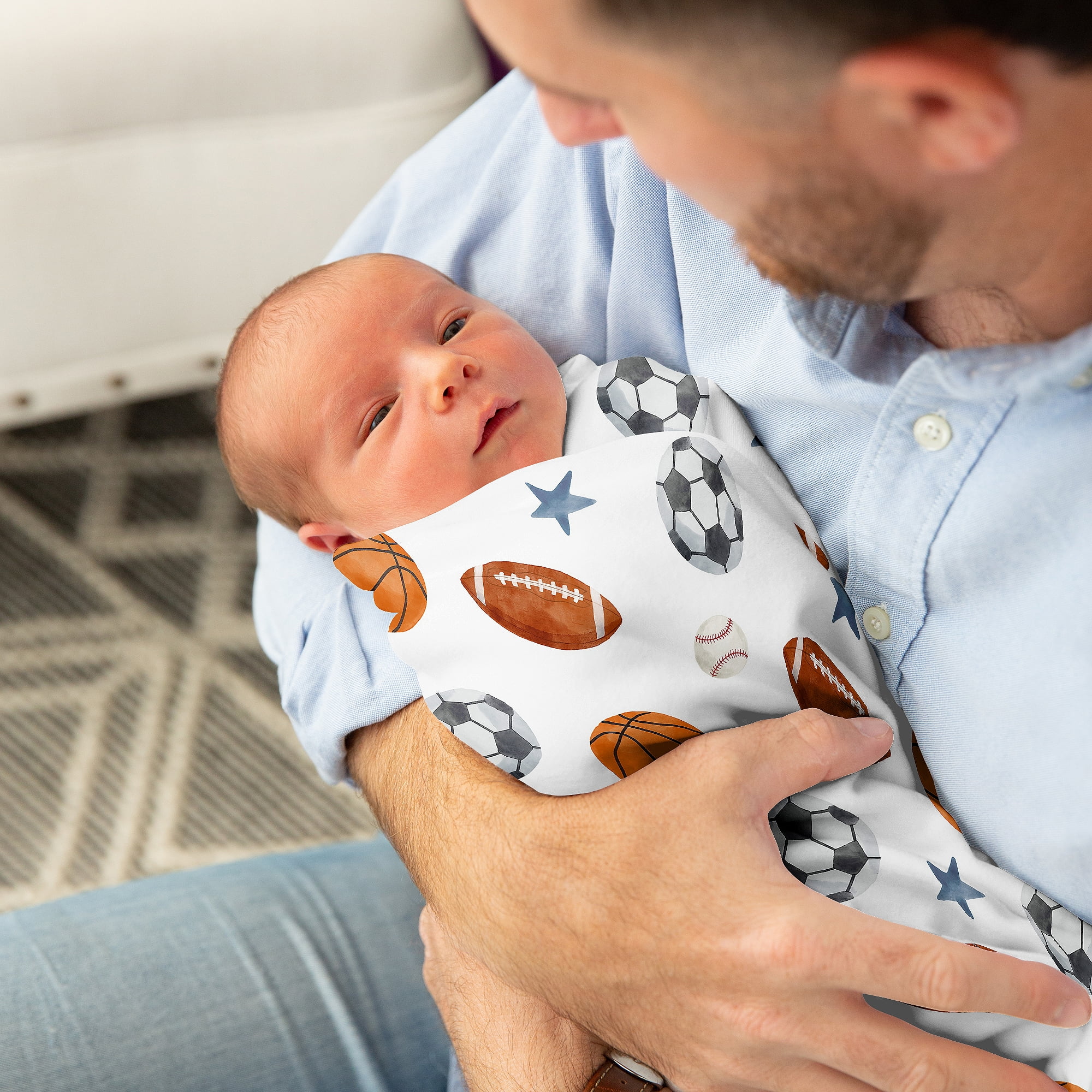 Sweet Jojo Designs Watercolor Sports Theme Boy Swaddle Blanket