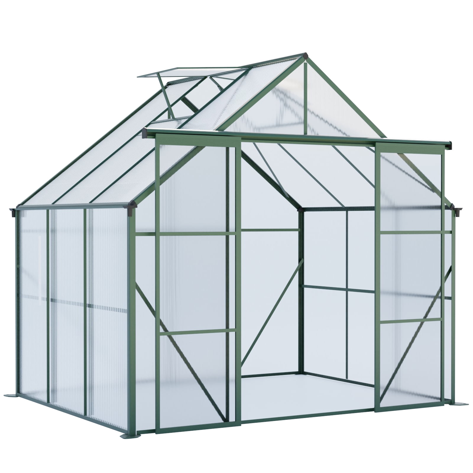 Witaxima 8X6FT Green Double Door Polycarbonate Greenhouse with Raised Base, Aluminum Heavy Duty Walk-in Greenhouse for Outdoor Backyard, All Season Use
