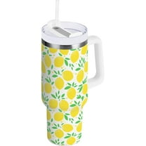 30 oz Tumbler with Handle Lid and Straw Insulated Water Tumbler Stainless Steel Water Cup Mug Bottle Reusable Cup Holder Friendly Yellow Lemon