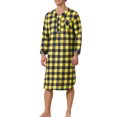 thumbnail image 2 of INSPIRE CHIC Plaid Nightshirt for Men's Loose Fit Henley Necklike Checked Sleep Gown Pajamas M Yellow Blue, 2 of 4