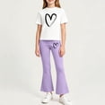 thumbnail image 2 of THDHVS Girls Fall Outfits,Girls Heart Print Round Neck Short Sleeve Top Stretchy Flared Pants Casual 2 Piece Set,Girls' Clothing Sets Purple 4-5 Years, 2 of 7