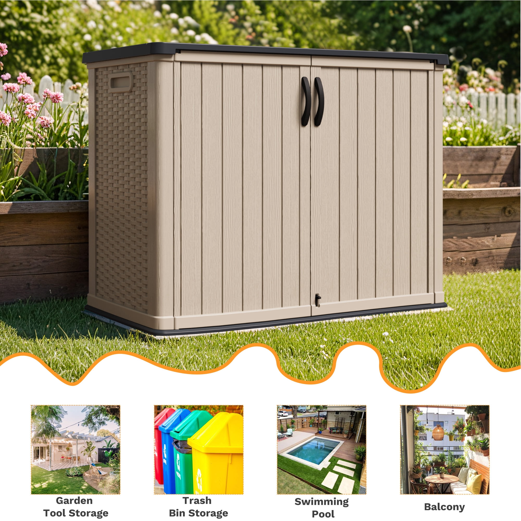 Homall 26 Cu.ft Resin Outdoor Storage Shed - Waterproof, Lockable & Sturdy Floor for Patio/Garden, Beige