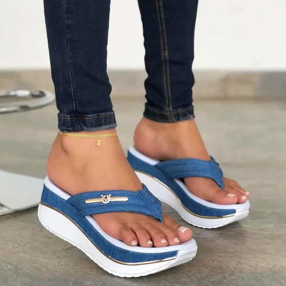 HOT Ladies Women Toe Post Wedge Sandals Flip Flops Platform Casual Slippers Size