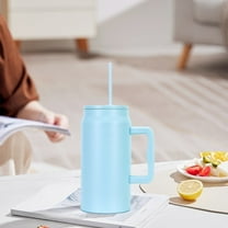 pvdgvd Walking Mug with Handle - Stainless Steel Vacuum Insulated Travel Coffee Mug, Leak Proof Lid, with Straw, Comfortable Grip, Noiseless Base, Easy to Clean - for Travel, Office, Gifts - 1 Piece