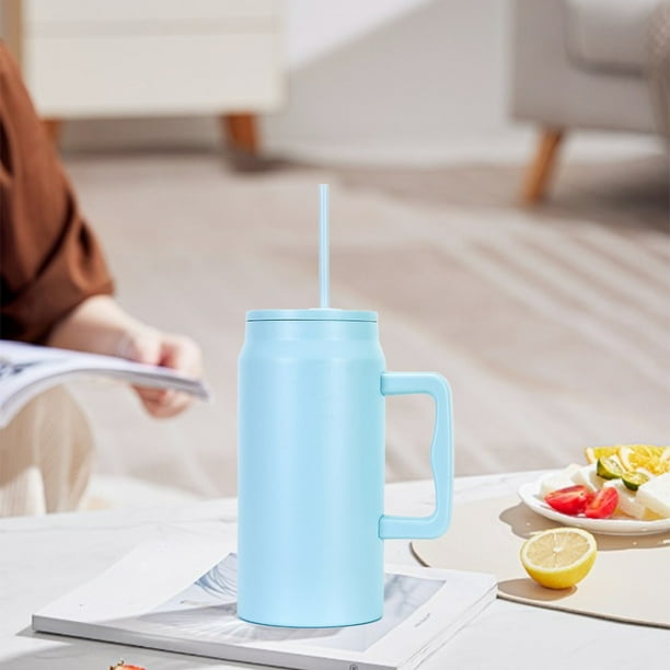 Aparatos de cocina, Accesorios de cocina, Utensilios de cocina, Taza de viaje térmica de acero inoxidable de gran capacidad con pajita, tapa y asa a prueba de fugas, capacidad de 1500 ml. Taza térmica