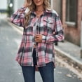 thumbnail image 6 of Feancey Women's Button Down Shirts Long Sleeve Plaid Shacket Lightweight Casual Gingham Shirt Dressy Trendy Going Out Blouses with Pockets Pink L, 6 of 10