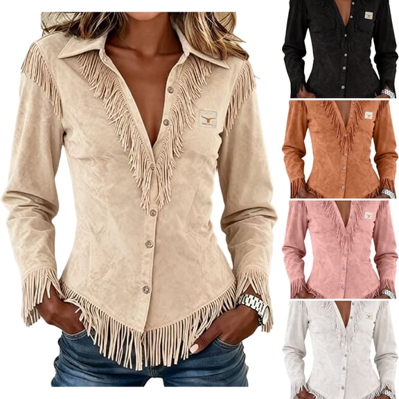 Evdexr Tops for Women Vintage Western Short Sleeve Tshirts Button Down V Neck Lightweight Breathable Shirts Vacation 2026 Tees Beige L