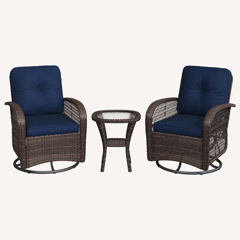 BaPiPro Navy Blue Swivel Rocker Wicker Conversation Set, 3-Piece photo 8
