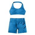 thumbnail image 4 of Bibifish Womens Sports Outfit Sets 2Pcs Padded Halter Bra & Shorts Elastic Ribbed Yoga Gym Workout Daily Running Trendy Tracksuit Sets, 4 of 5