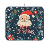 Yayeee Dish Drying Mat for Kitchen Counter 16"x18" Microfiber Absorbent Pad, Blue Christmas Santa