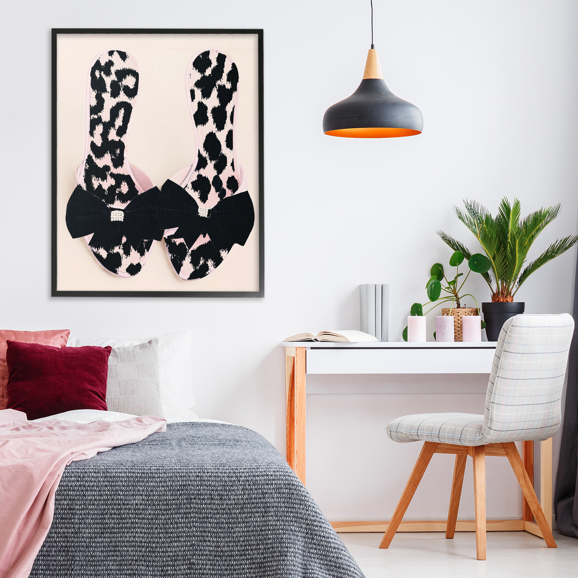 Cat Walk Spotted Shoes Black Framed Giclee Art, design by Annabelle Hall