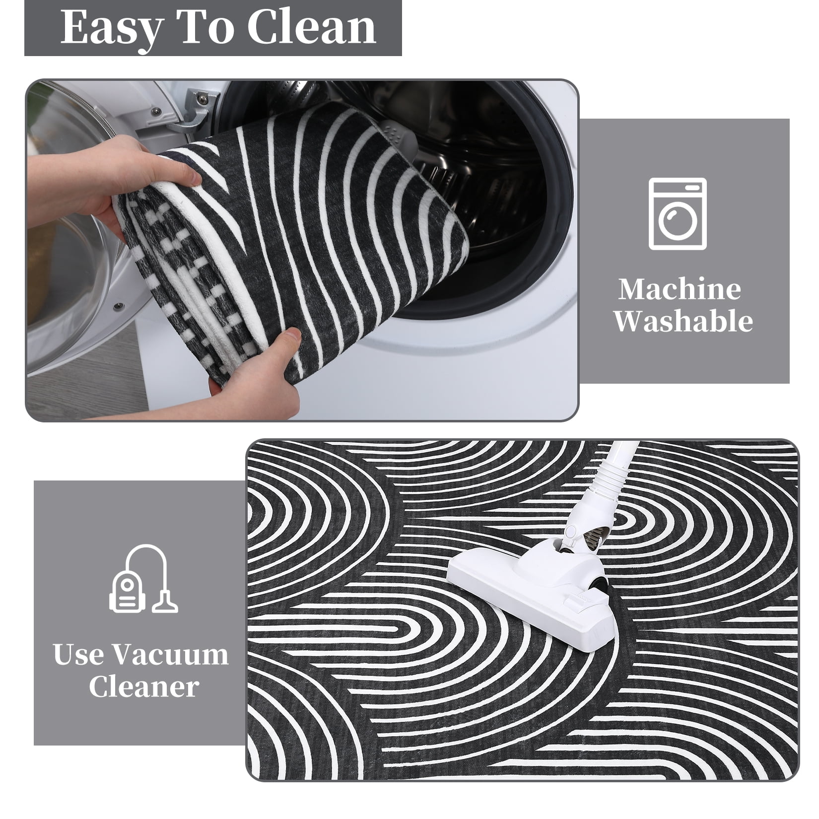 HOMERRY 8' x 10' Living Room Rug Washable Rug Large Modern Area Rugs for Bedroom Thin Rug Contemporary Black Lines Print Accent Rug