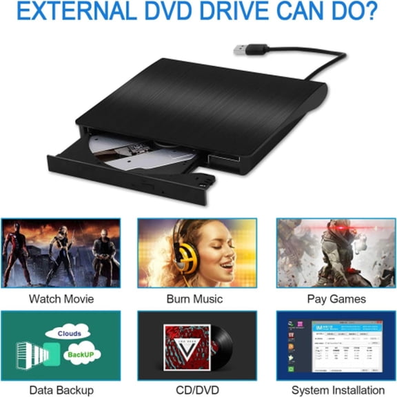 FFORCE External DVD Drive USB 3.0 Type-C CD/DVD Reader Burner Portable Slim DVD±RW Drive for Laptop Desktop Mac Notebook, Black