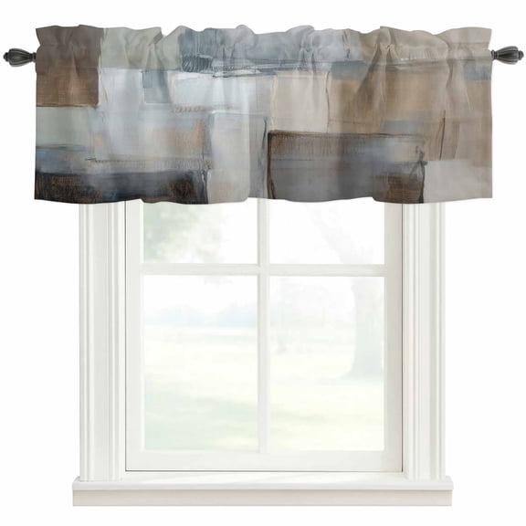 Brown White Valances for Windows Abstract Art Oil Painting Retro Gradient Rod Pocket Curtain Valance Window Treatment Short Curtains for Kitchen Living Room, 54"x18"