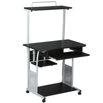 Alden Design Metal Portable Computer Desk with 4 Storage Shelves and Keyboard Tray, Black/Gray
