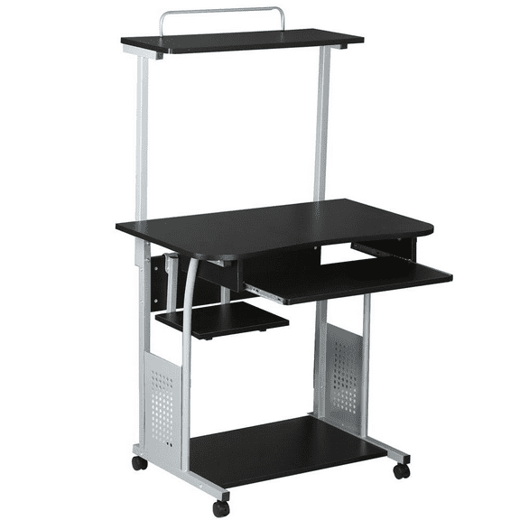 Alden Design Metal Portable Computer Desk with 4 Storage Shelves and Keyboard Tray, Black/Gray