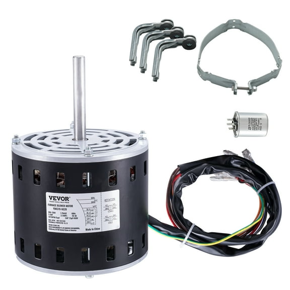VEVOR 1/2HP Furnace Blower Motor, 208/230V 2.7Amps, 1075RPM 5 Speeds, CW/CCW Rotation, 48 Frame 3.4" Shaft Length, 7.5μF/450V Capacitor   11" Hold Hoop