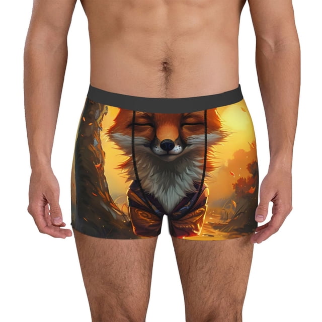 Fotbe Sunset Maple Tree Fox Calzoncillos Tipo Boxer con Bolsa de Soporte Total para Hombre, X-Temp Fresco, Transpirable y de Secado Rápido-Small