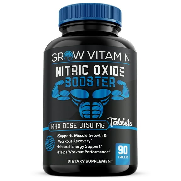 Grow Vitamin Nitric Oxide Booster Supplements, L Arginine 3150 mg, Extra Strength, 90 Tablets