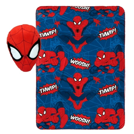 Marvel Spiderman Whoosh Nogginz Pillow and Travel Blanket (Travel Blanket And Pillow Set Best)