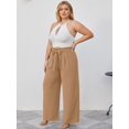 thumbnail image 3 of SHOWMALL Plus Size Women's Wide Leg Lounge Pants with Pockets Peach Puff 1X Lightweight High Waisted Adjustable Tie Knot Loose Trousers, 3 of 9