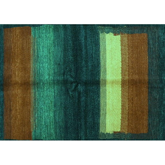 Ahgly Company Machine Washable Indoor Rectangle Abstract Turquoise Blue Contemporary Area Rugs, 3' x 5'