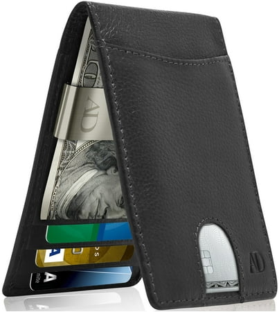 Slim Bifold Wallets For Men Money Clip Wallet Rfid Blocking Front Pocket Leather Thin Minimalist Mens Wallet Credit Card Holder Gifts For Him - 